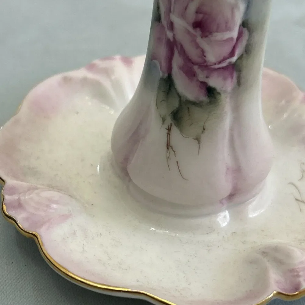 Vintage Victorian Style Hand-Painted Pink Rose Hat Pin Holder Signed